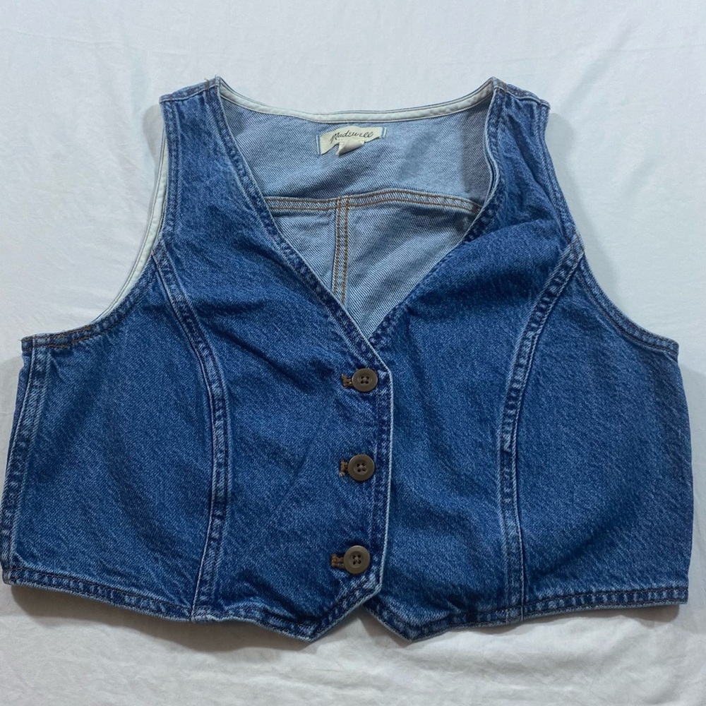 Madewell Denim Vest Women’s 10 Jean Vest button down V neck 3 metal buttons